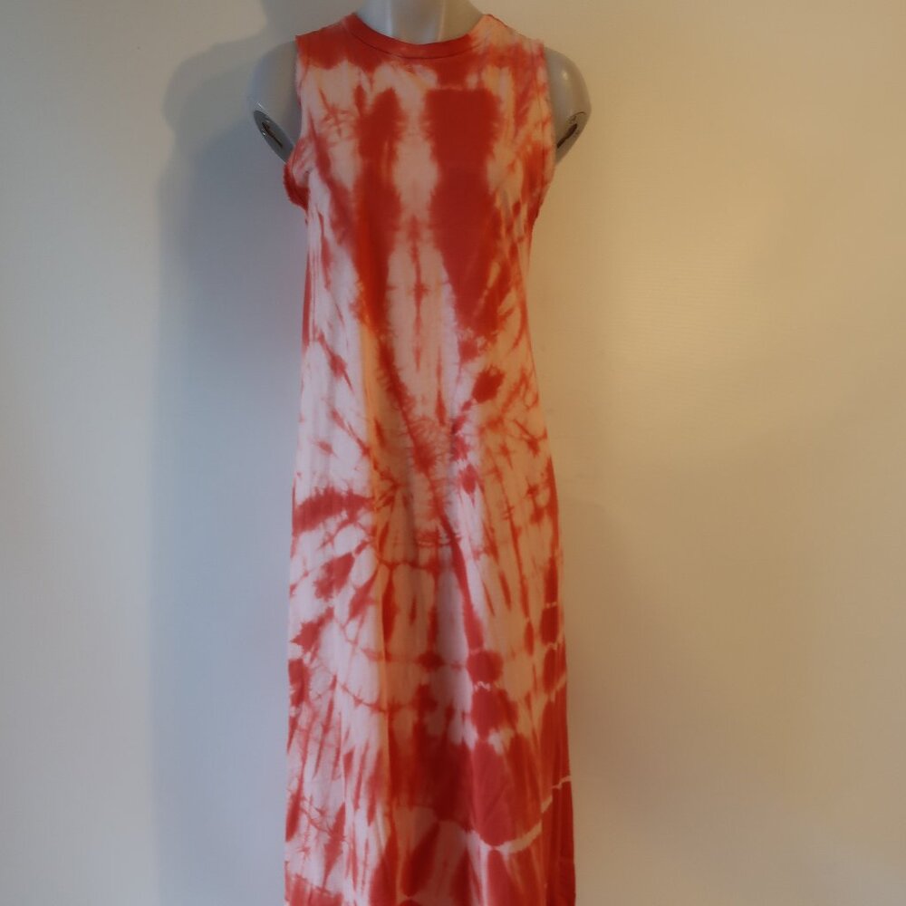 NWT Womens Tina Demel Coral, White Tie-Dye Tank Maxi Dress O/S